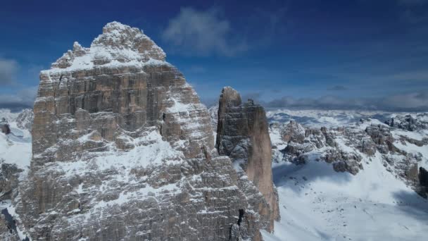 Dolomitas Invierno Rocas Nevadas Los Alpes Italia — Vídeos de Stock