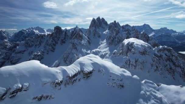 Доломиты Зимой Снежные Камни Альпах Италия — стоковое видео