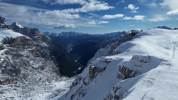 Dolomitas Inverno Pedras Nevadas Nos Alpes Itália — Vídeo de Stock