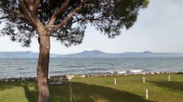 Gardasjön Flygfoto Över Sirmione Italien Bilder Högkvalitativ Film — Stockvideo