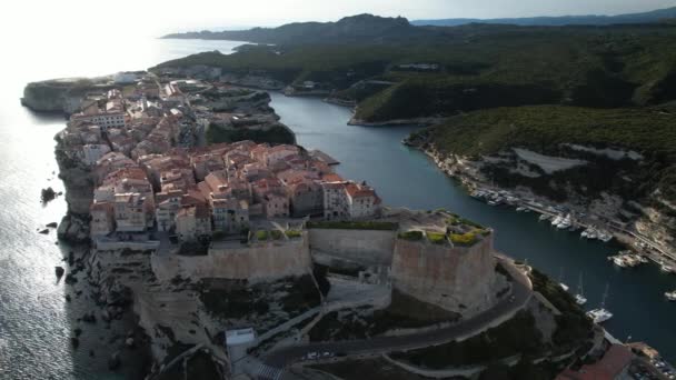 Orașul Vechi Bonifacio Corsica Franța Vedere Aeriană Orașului Bonifacio Insula — Videoclip de stoc