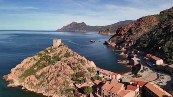 Porto Şehri Fransa Nın Korsika Kentinde Yazın Akdeniz Kıyısındaki Limanı — Stok video
