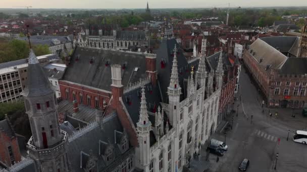 Bruges Történelmi Város Központi Része Toronyházak Templomok Légi Kilátása Kiváló — Stock videók