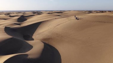 Gran Canarias 'ın büyüleyici güzelliğine havadan bakıldığında altın kum tepeleri. Bu eşsiz yer sakin manzaralar sergiliyor, keşif ve macera için mükemmel..