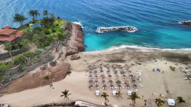 Tenerife 'nin kumlu sahilleri, berrak mavi suları ve gür palmiye ağaçları olan nefes kesici kıyı şeridini keşfedin. Bu manzaralı yerin huzurlu titreşimlerini hisset..