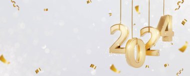 Mutlu yıllar Soyut Duvar Kağıdı. Tasarım sahnesi olan gerçekçi 3D. Dekoratif unsurlar. Yeni yıl tatil şablonu podyumu..