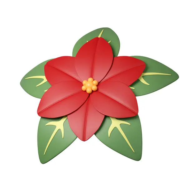 3d Christmas Poinsettia flower icon. minimal decorative festive conical shape tree. New Years holiday decor. 3d design element In cartoon style. Icon isolated on white background. 3d illustration.
