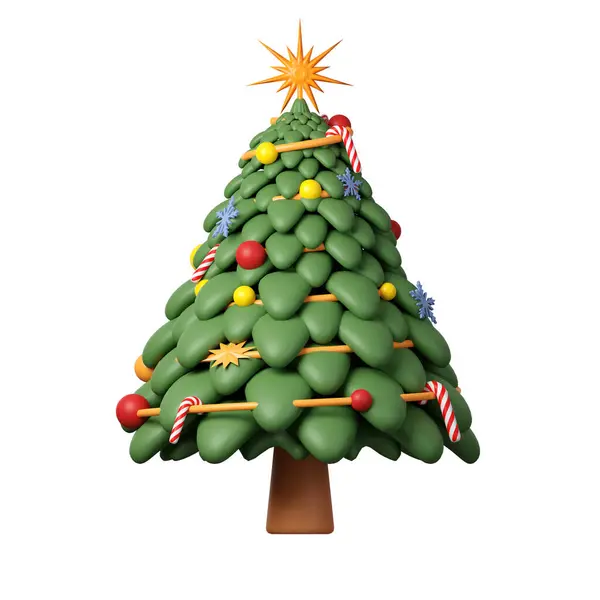 3d Christmas tree icon. minimal decorative festive conical shape tree. New Years holiday decor. 3d design element In cartoon style. Icon isolated on white background. 3d illustration.