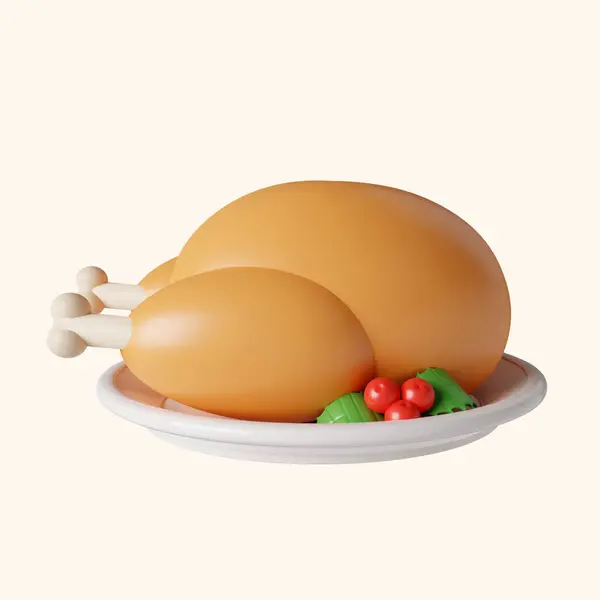 Üç boyutlu Noel tavuk ikonu. Minimum dekoratif konik şekil ağacı. Yılbaşı tatili dekoru. Çizgi film tarzında 3D tasarım ögesi. Beyaz arkaplanda simge izole edildi. 3B illüstrasyon.