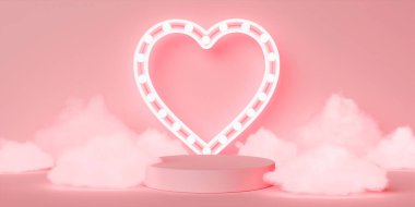 Soyut maket sahnesi. Ekran ürünü, mevcut ve reklam için geometri podyumu şekli. Sevgililer günü aşk evliliği konsepti. 3B resimleme.