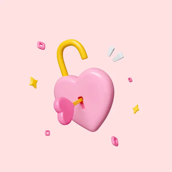 Pink candy hearts with keyhole, padlock. Symbol of love. Valentine day. isolated on pink background. clipping path. 3D render illustration.