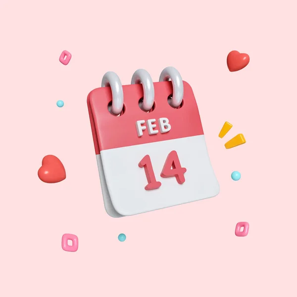 Calendar 14 February isolated on pastel pink background with clipping path. Happy Valentines Day icon. 3d render illustration.