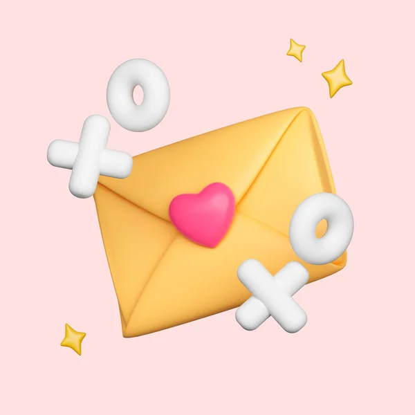 Envelope letter, mail letter with heart romantic design isolated on pink background. clipping path. 3D render illustration.