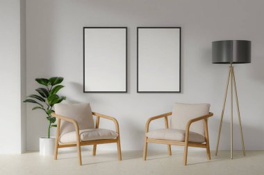 Çağdaş minimalist bej oda içinde çerçeve modeli. 3d resimleme.