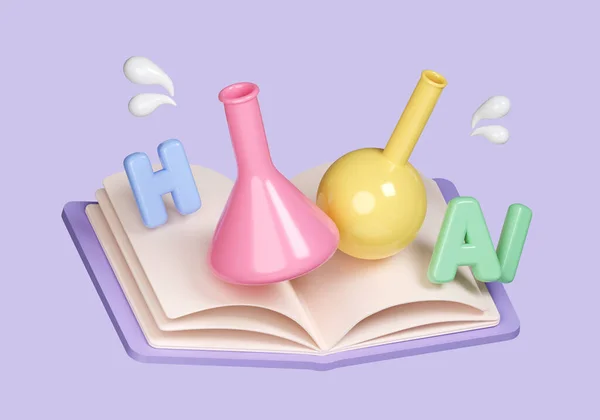 3D textbook icon with science learning. cartoon style isolated on pastel background. icon symbol clipping path. education. 3d render illustration.