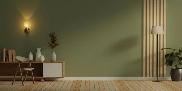 Empty interior room with green wall. 3d render illustration.