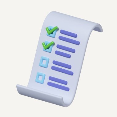 3D pano kontrol listesi kağıt yönetimi kontrolü. İşe yarayan plandan başarıya. İş saatleri belgelendirme görevi. Beyaz arkaplanda ikon izole edildi. 3D tasvir. Kesme yolu..