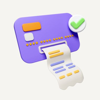 3D fatura, kredi kartı ve online alışveriş için finansal ödeme. İş finans ve alışveriş konsepti. Beyaz arkaplanda ikon izole edildi. 3D tasvir. Kesme yolu..