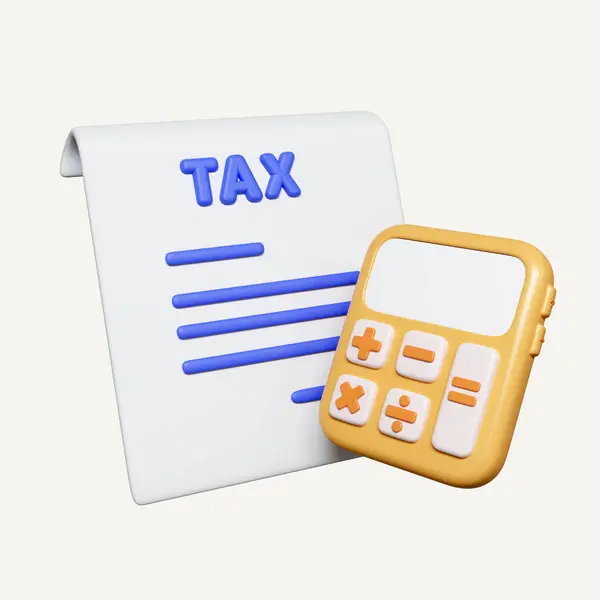 3D tax payment calculation , tax and calculator icon isolated on white background. 3d rendering illustration. Clipping path..