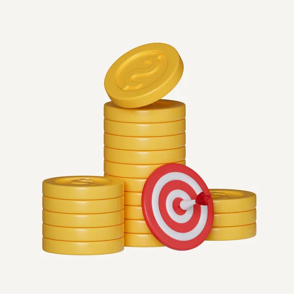 3d Financial target goal. idea of marketing business money earnings aim. strategy achievement. success targeting audience. icon isolated on white background. 3d rendering illustration. Clipping path..