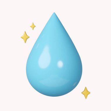 3D su damlası. Su geri dönüşümü. Ekoloji yenilenebilir doğal kaynak kavramı. Beyaz arkaplanda ikon izole edildi. 3D tasvir. Kesme yolu..