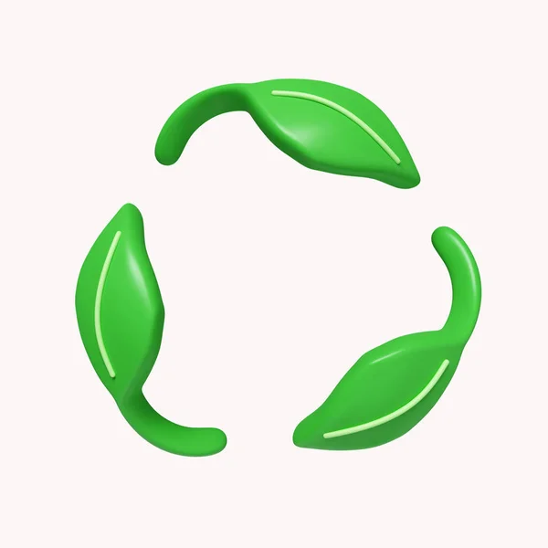 3d leaf recycle symbol. 3d no plastic bottles. Save Earth. Save Environment Concept. icon isolated on white background. 3d rendering illustration. Clipping path..
