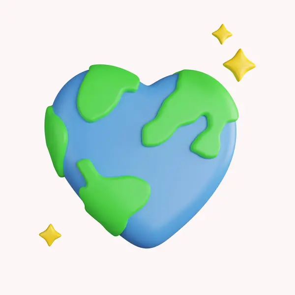 3d heart shaped planet earth. Save Earth. Environment Concept. icon isolated on white background. 3d rendering illustration. Clipping path..