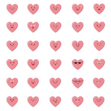 Kalp emojisi yüz ifadesi vektör illüstrasyonunu ayarladı..