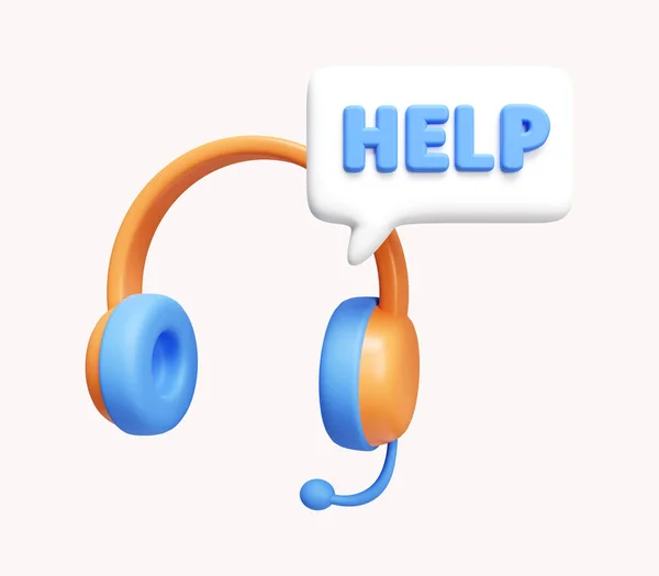 3d headphones with help text box. Customer support. Hotline service for help and FAQ. icon isolated on white background. 3d rendering illustration. Clipping path..