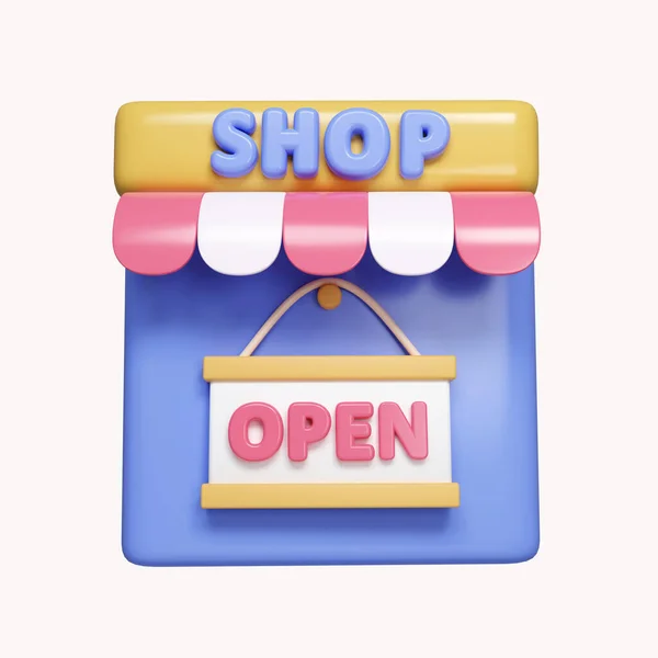 3d shop was opened. shopping online concept. Marketing and Digital marketing promotion. icon isolated on white background. 3d rendering illustration. Clipping path..