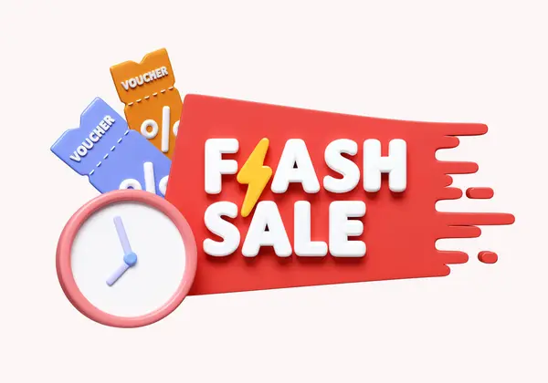 3d Flash Sale icon. Time to discount. Flash sale countdown. Special Offer Flash Sale campaign or promotion. icon isolated on white background. 3d rendering illustration. Clipping path..
