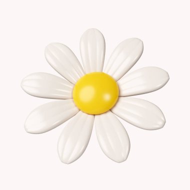 3D papatya çiçeği. Beyaz arkaplanda ikon izole edildi. 3D tasvir. Kesme yolu..