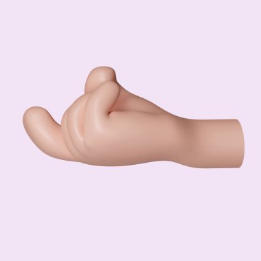 Üç boyutlu çizgi film karakteri el hareketi. Pembe arkaplanda ikon izole edildi. 3D tasvir. Kesme yolu..