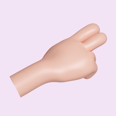 Üç boyutlu çizgi film karakteri el hareketi. Pembe arkaplanda ikon izole edildi. 3D tasvir. Kesme yolu..