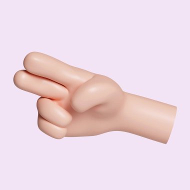 Üç boyutlu çizgi film karakteri el hareketi. Pembe arkaplanda ikon izole edildi. 3D tasvir. Kesme yolu..