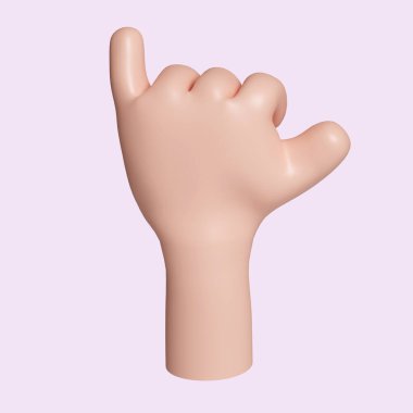 Üç boyutlu çizgi film karakteri el hareketi. Pembe arkaplanda ikon izole edildi. 3D tasvir. Kesme yolu..