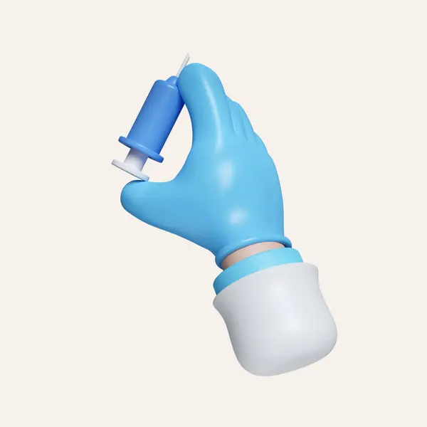 3D Tıbbi ikon. Elinde şırınga tutan doktor ya da eczacı. Beyaz arkaplanda ikon izole edildi. 3D tasvir. Kesme yolu..