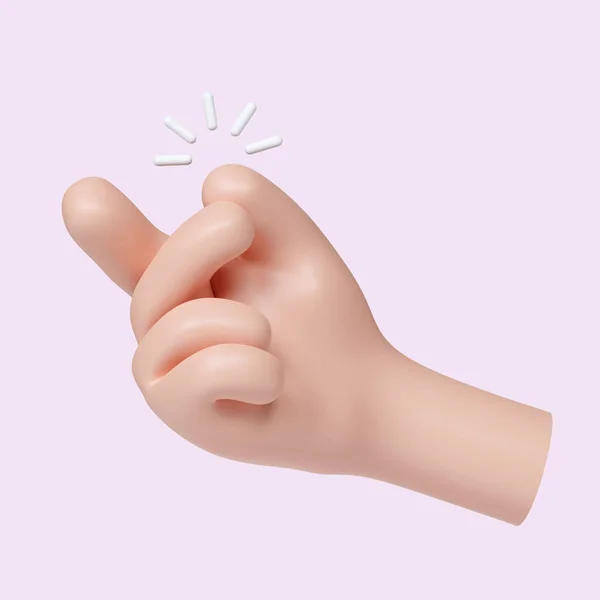 3d Cartoon hand snap gesture with a gold sound, light skin tone, icon isolated on pink background. 3d rendering illustration. Clipping path..