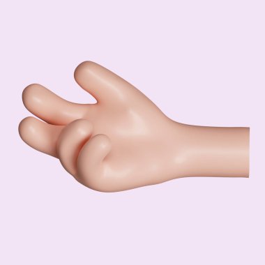 Üç boyutlu çizgi film karakteri el hareketi. Pembe arkaplanda ikon izole edildi. 3D tasvir. Kesme yolu..
