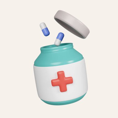 3 boyutlu hap ikonu. Haplar, tıp konsepti. Beyaz arkaplanda ikon izole edildi. 3D tasvir. Kesme yolu..