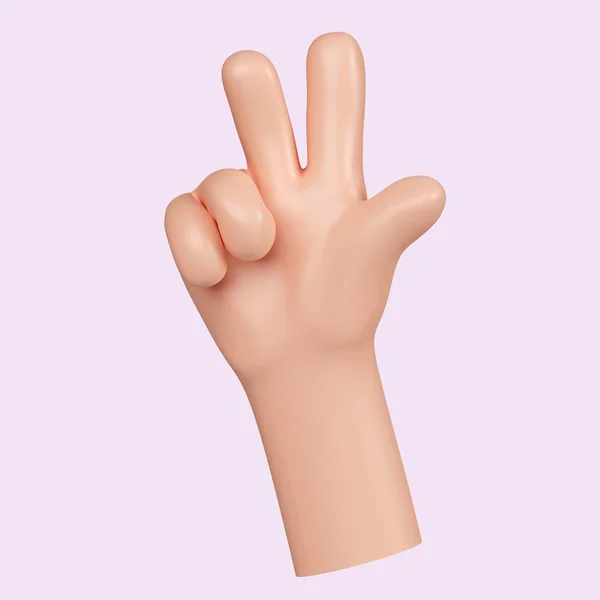 3d Cartoon character hand gesture. Counting on fingers. Hand gesture number three. The thumb. icon isolated on pink background. 3d rendering illustration. Clipping path..