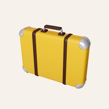 Gezici konsept için 3 boyutlu sarı bavul. Beyaz arka planda izole edilmiş ikon. 3D tasvir. Kesme yolu..
