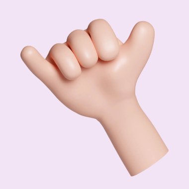Üç boyutlu çizgi film karakteri el hareketi. Pembe arkaplanda ikon izole edildi. 3D tasvir. Kesme yolu..