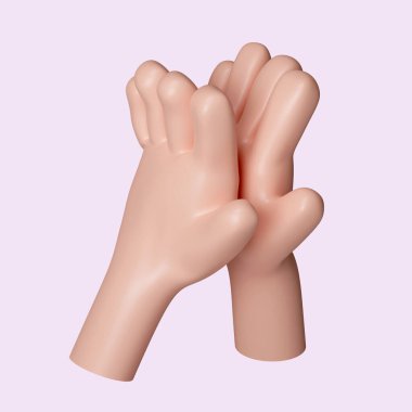 3d Çak beşlik. Çok ırklı dostluk. Takım çalışması başarılı oldu. Sarı arkaplanda ikon izole edildi. 3D tasvir. Kesme yolu..