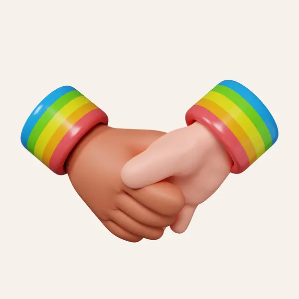 3d Hands with Different Skin Color Holding each other, LGBT Pride Month. icon isolated on white background. 3d rendering illustration. Clipping path..