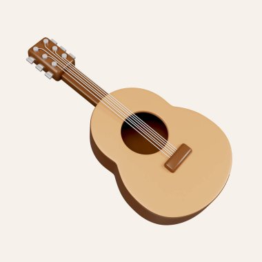 Üç boyutlu gitar. Kamp için, yürüyüş için, yaz kampı için, seyahat için, gezi için. Beyaz arkaplanda ikon izole edildi. 3D tasvir. Kesme yolu..