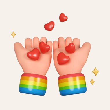 3d dalgalı gökkuşağı LGBT bayrağı ya da şeffaf arkaplan, LGBT gay gururunun sembolü. Beyaz arkaplanda ikon izole edildi. 3D tasvir. Kesme yolu..