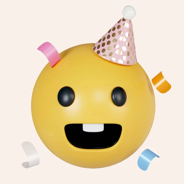 3d Emoticon emojis in party hats with confetti celebration elements for birth day happy and funny character collection. icon isolated on gray background. 3d rendering illustration. Clipping path..