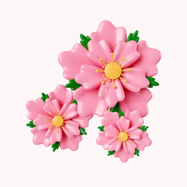 3d Sakura flowers .icon isolated on white background. 3d rendering illustration. Clipping path..