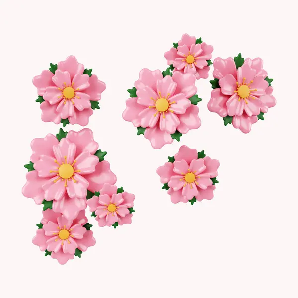 3d Sakura flowers .icon isolated on white background. 3d rendering illustration. Clipping path..